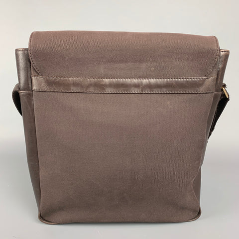 BALLY Brown Leather Trim Canvas Rectangle Shoulder Bag