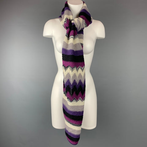MISSONI Écharpe en tricot de laine mélangée à rayures violettes et grises