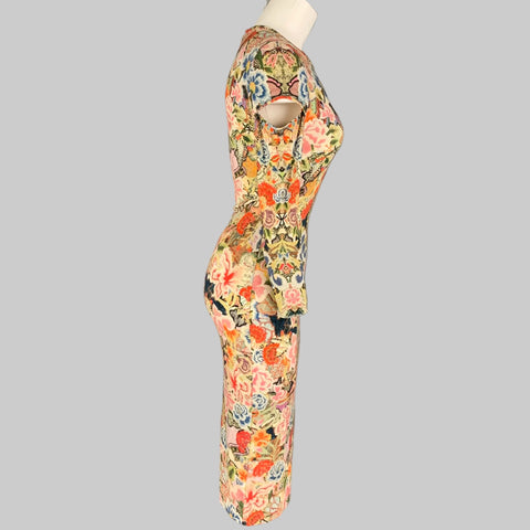 ALEXANDER MCQUEEN 2013  Size 4 Multi-Color Abstract Floral Rayon Blend Long Sleeve Dress