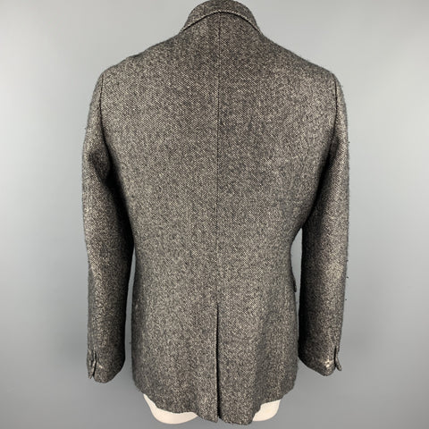 COMME des GARCONS HOMME PLUS Size XL Taupe & Black Tweed Linen / Wool Peak Lapel Coat