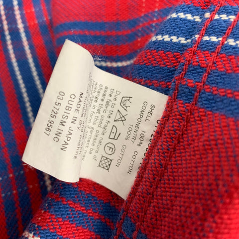 VISVIM Cárdigan tipo kimono de algodón a cuadros rojo y azul talla L