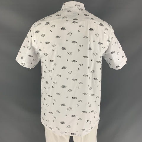 PAUL SMITH Size L White & Black Embroidery Cotton &  Polyester Short Sleeve Shirt