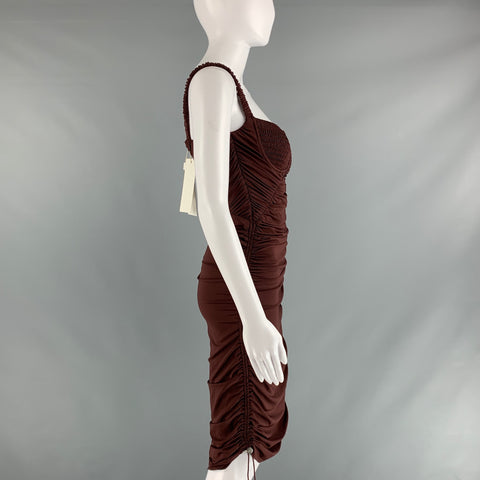 DION LEE Size 4 Burgundy Viscose Blend Ruched Corset Mini Cocktail Dress