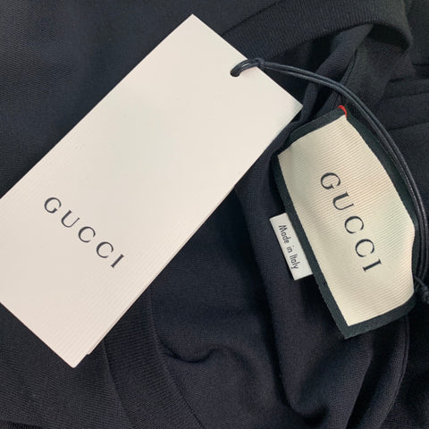 GUCCI Size XS Black Gold Embroidery Cotton Crew-Neck T-shirt