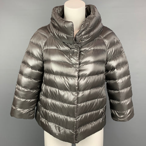 HERNO Size 4 Grey Quilted Nylon Goose Down Jacket