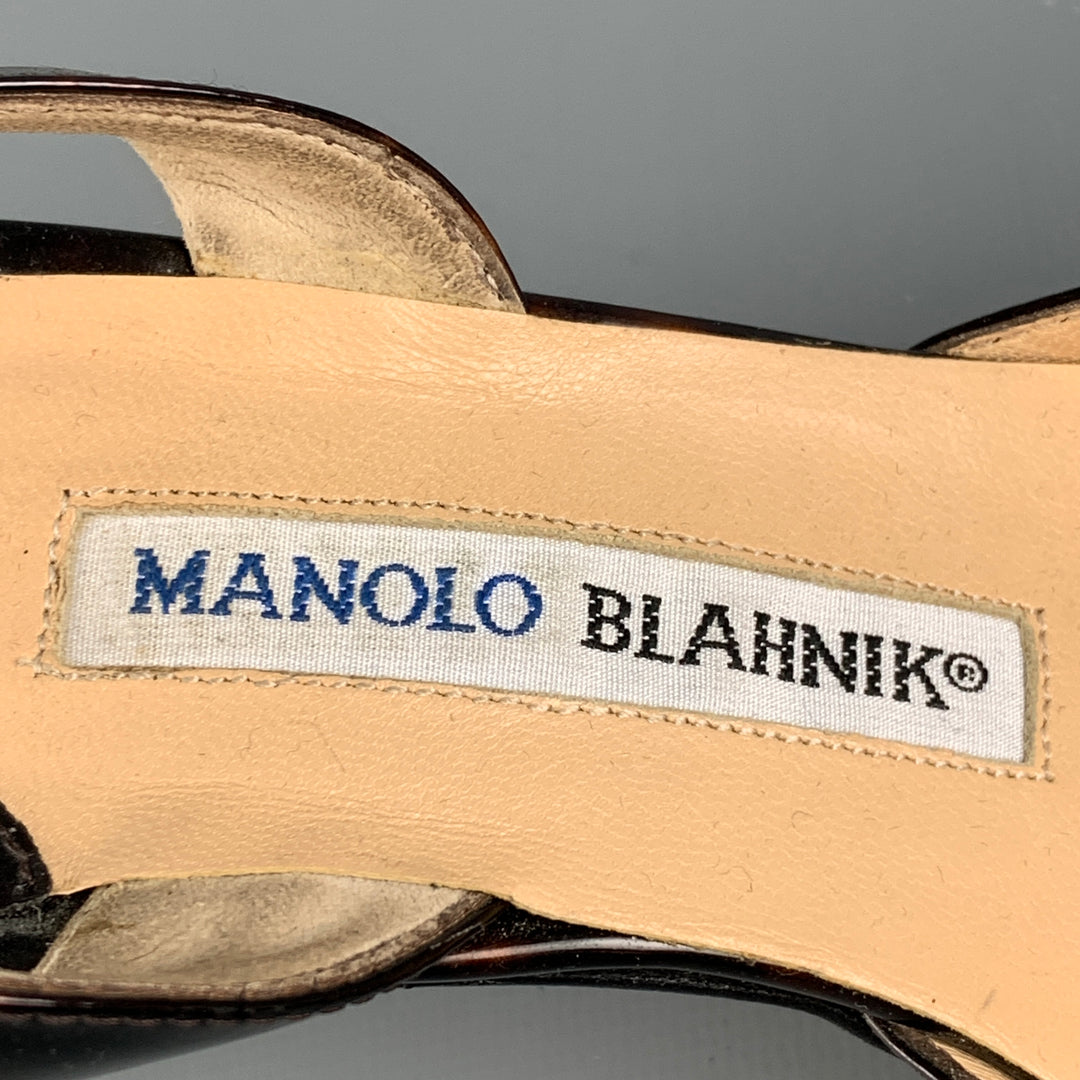 MANOLO BLAHNIK Size 7.5 Tortoiseshell Patent Leather Slingback Pumps
