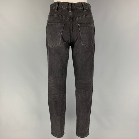 CELINE Size 26 Charcoal Cotton Distressed Narrow leg Jeans
