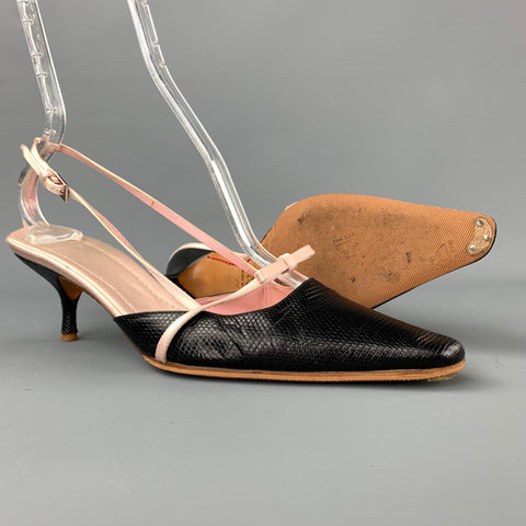 VALENTINO GARAVANI Talla 9 Zapatos de tacón de gatito de cuero negro y rosa