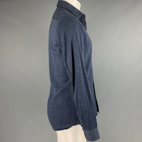TED BAKER Size M Navy White Dots Cotton Long Sleeve Shirt
