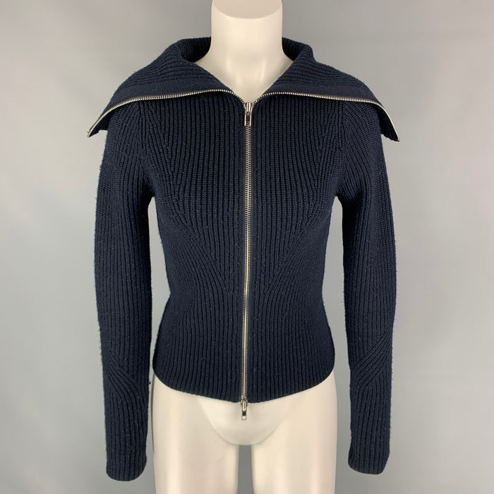 SANDRO Size S Navy Wool / Acrylic Shawl Collar Cardigan