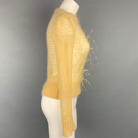 NON. 21 Taille 2 Pull en Mohair à plumes texturées tricoté jaune