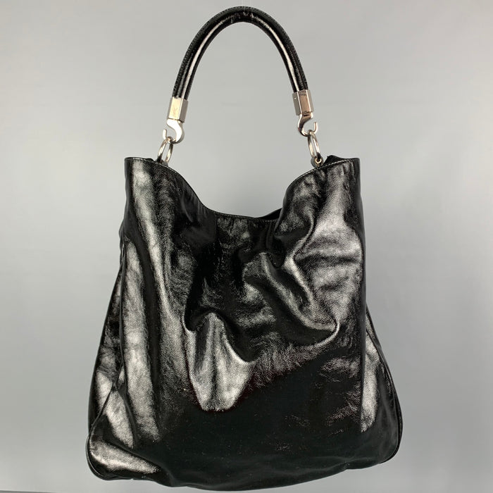 YVES SAINT LAURENT Black Silver Patent Leather Bag Handbag
