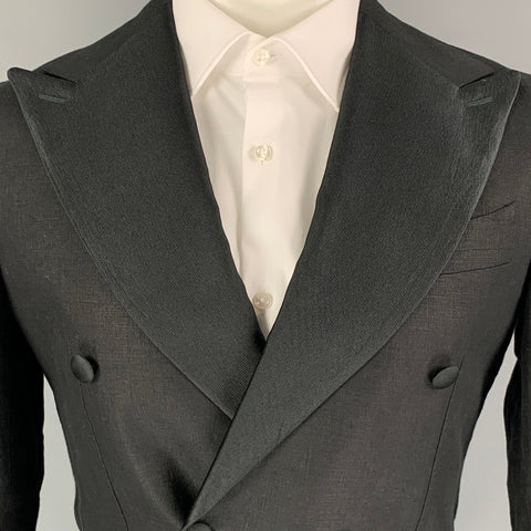 SUIT SUPPLY Taille 34 Manteau de sport à double boutonnage en lin noir
