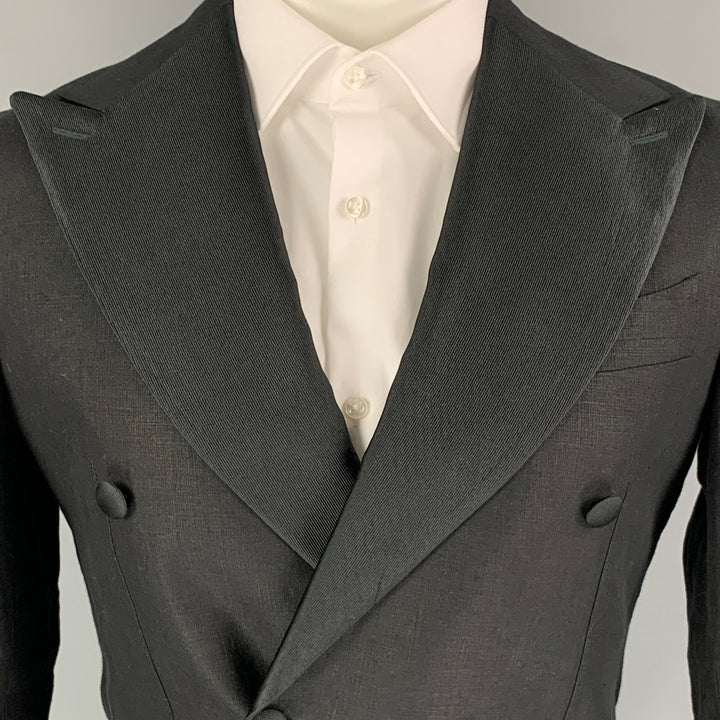 SUIT SUPPLY Size 34 Black Linen Double Breasted Sport Coat