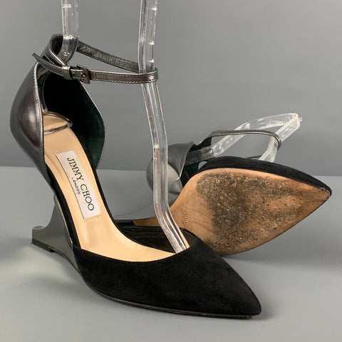 JIMMY CHOO Size 7.5 Black Silver Ankle Strap Pumps