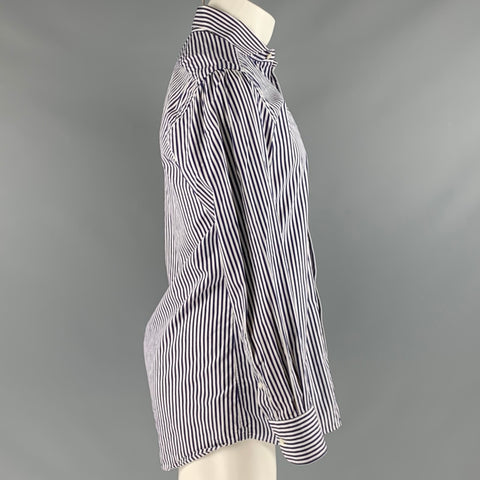 SUITSUPPLY Size M Navy White Stripe Cotton Spread Collar Long Sleeve Shirt
