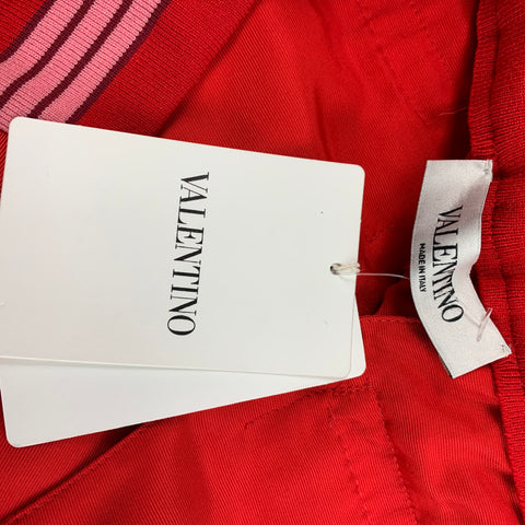VALENTINO Size 6 Red Viscose Silk Textured Drawstring Casual Pants