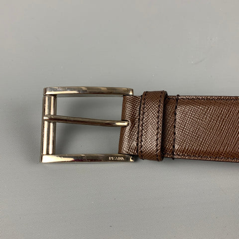 PRADA Size 40 Brown Taiga Leather Belt
