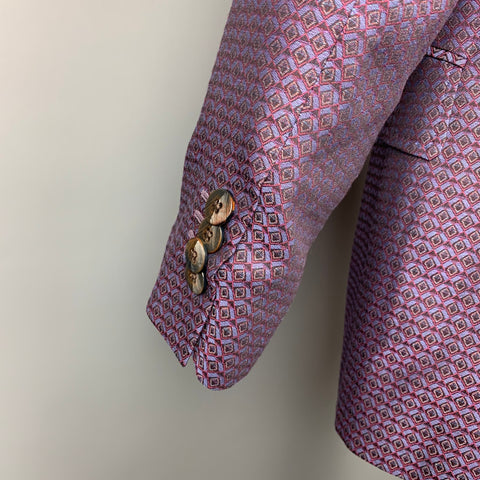 ETRO Size 42 Purple & Red Print Cotton Notch Lapel Sport Coat