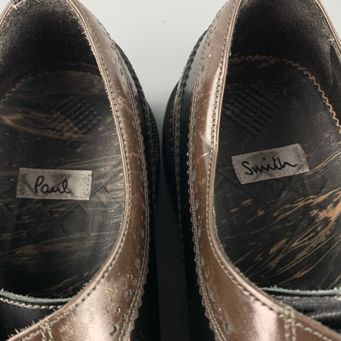 PAUL SMITH Size 10.5 Black Perforated Leather Wingtip Brown Lace Up Shoes