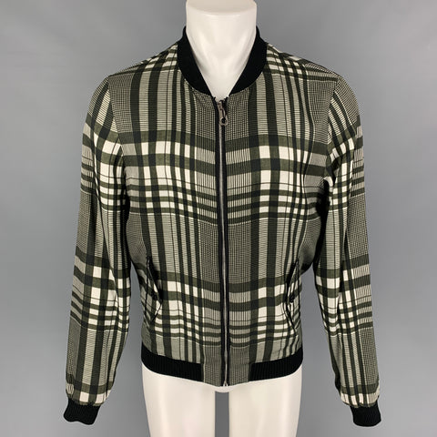 DOLCE & GABBANA Size S Olive Green Plaid Viscose Cotton Bomber Jacket