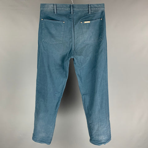 CHIMALA Taille 30 Pantalon décontracté en coton vieilli bleu avec braguette boutonnée