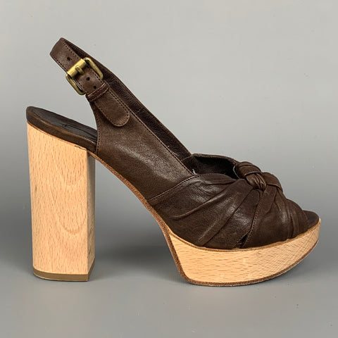 CHLOE Sandalias con plataforma de tacón grueso de cuero marrón talla 6
