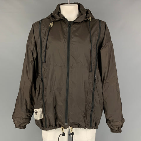 FINAL HOME  Size XL Olive Solid Nylon Zip Up & Hood Coat