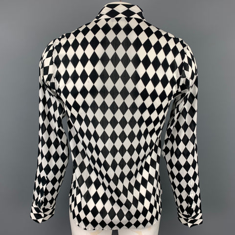 AGNES B. Size L Black & White Rhombus Print Cotton Long Sleeve Shirt