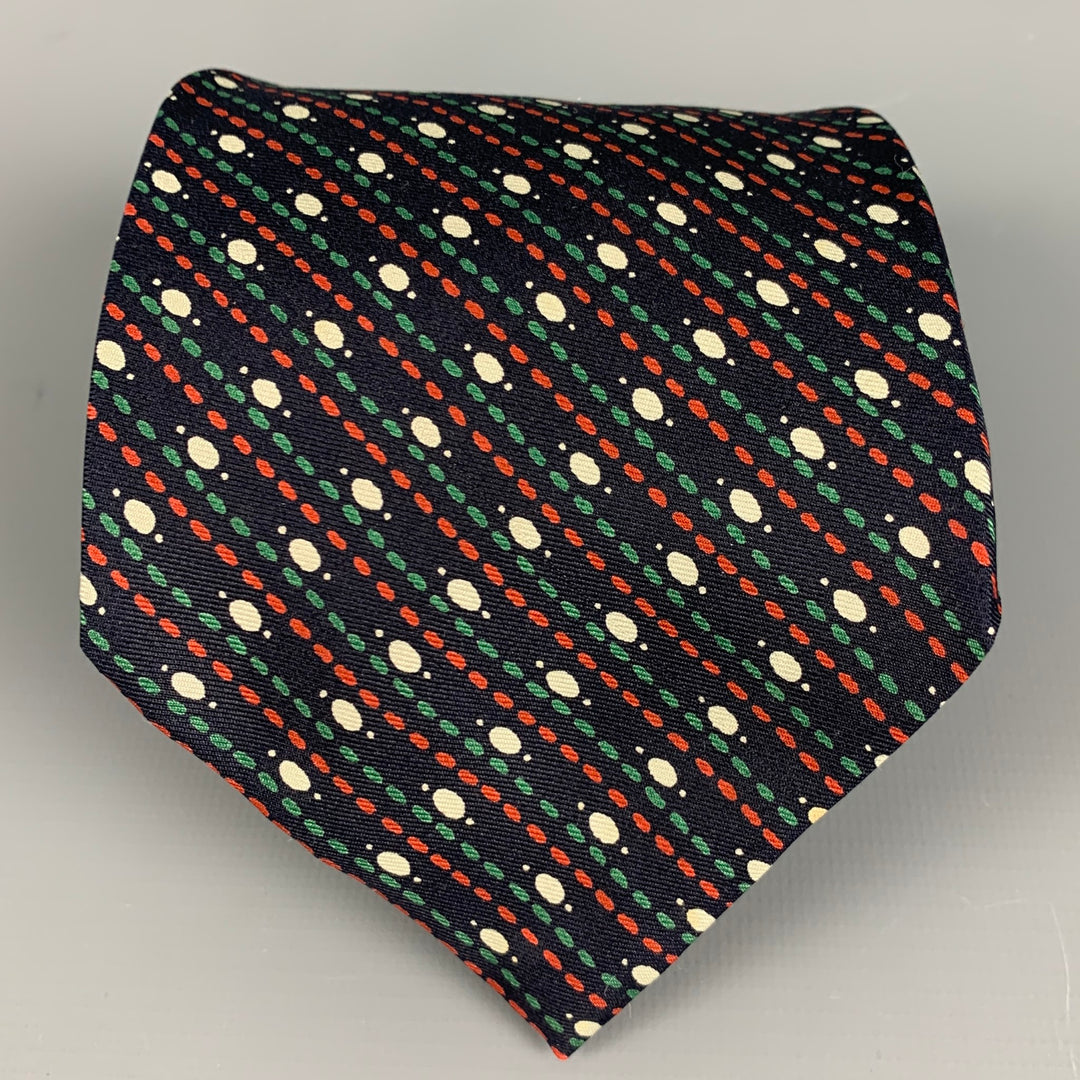 YVES SAINT LAURENT Cravate en soie à pois multicolores marine