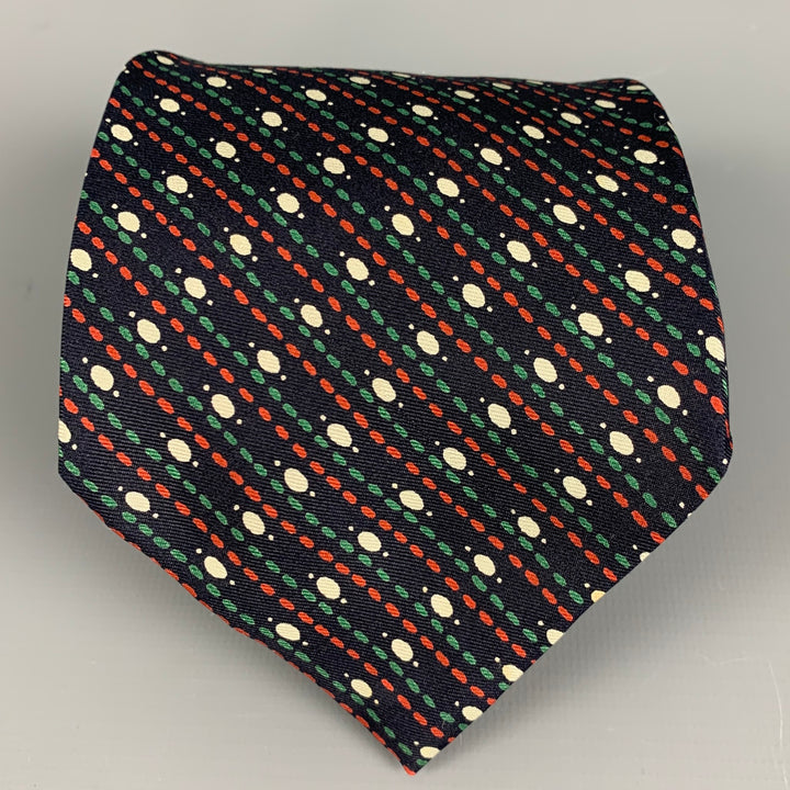 YVES SAINT LAURENT Cravate en soie à pois multicolores marine