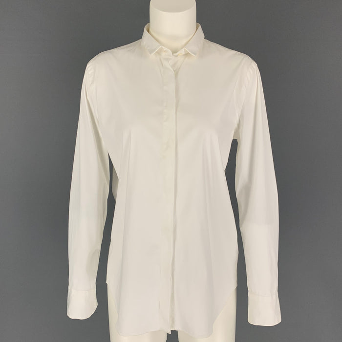 BRUNELLO CUCINELLI Size L White Cotton Blend Button Down Blouse