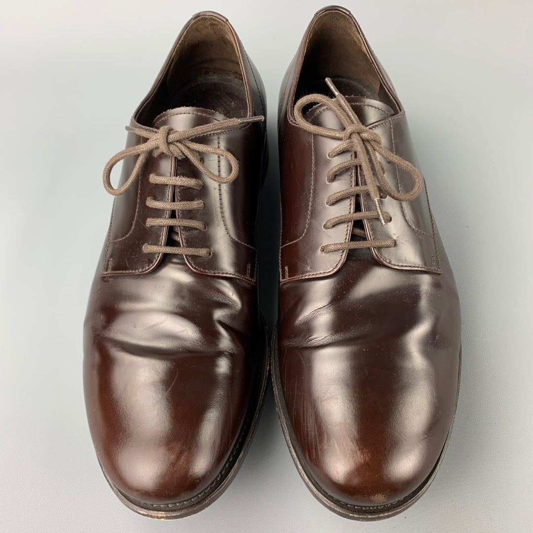 PRADA Size 11 Brown Leather Round Toe Dress Shoes