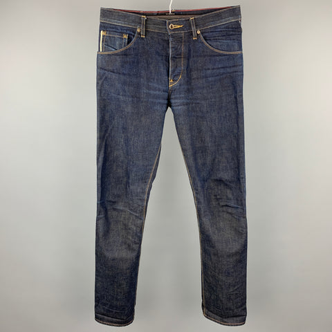 RALEIGH DENIM Size 32 Indigo Contrast Stitch Selvedge Denim Button Fly Jeans