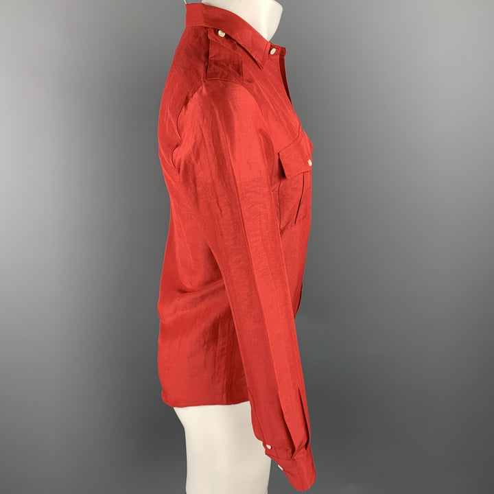 RALPH LAUREN Black Label Size S Red Linen / Silk Button Up Long Sleeve Shirt