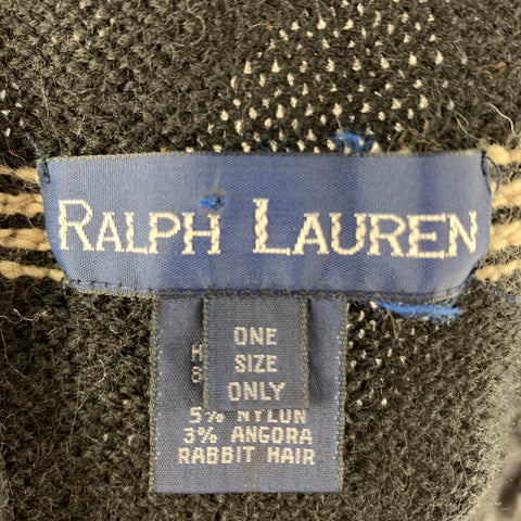 RALPH LAUREN BLUE LABEL Black Cream Knitted Wool Blend Scarf