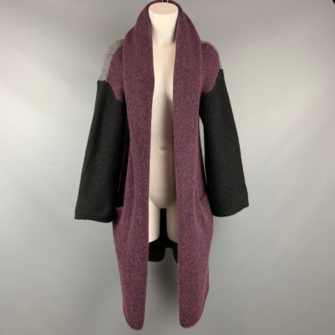 ROBERTA ROLLER RABBIT Taille S Bourgogne &amp;Gris Tricoté Color Block Alpaga / Manteau à capuche en nylon
