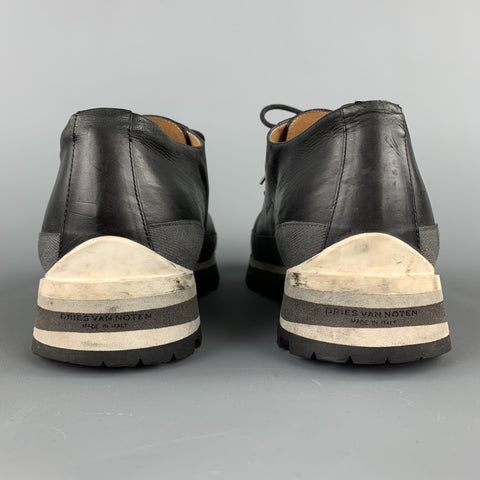 DRIES VAN NOTEN Taille 11 Noir Matériaux mélangés Cuir Track Sole Lace Up