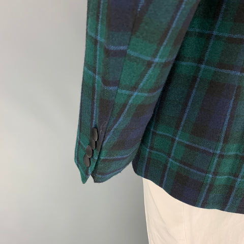 POLO by RALPH LAUREN Size 44 Regular Navy & Black Green Plaid Virgin Wool Tuxedo Sport Coat