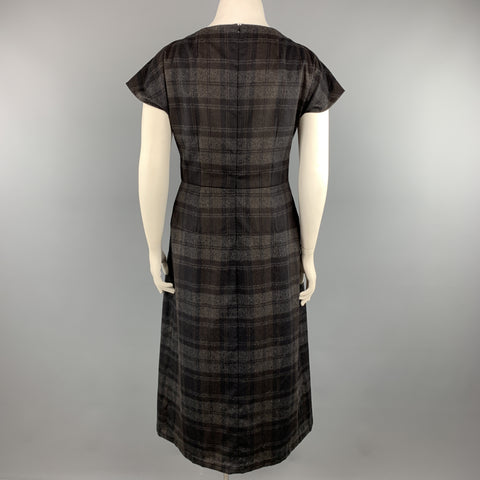 AKRIS Size 10 Grey Plaid Wool / Angora Cap Sleeve Shift Dress