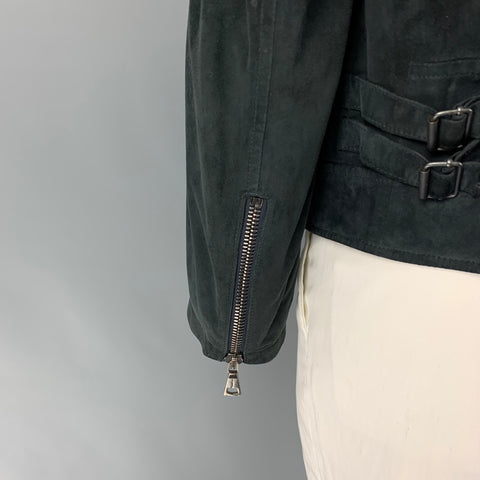 JOHN VARVATOS Size 44 Black Suede Motorcycle Jacket