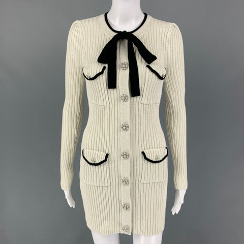 SELF-PORTRAIT Size 4 White Silver Knit Ribbed Long Cardigan