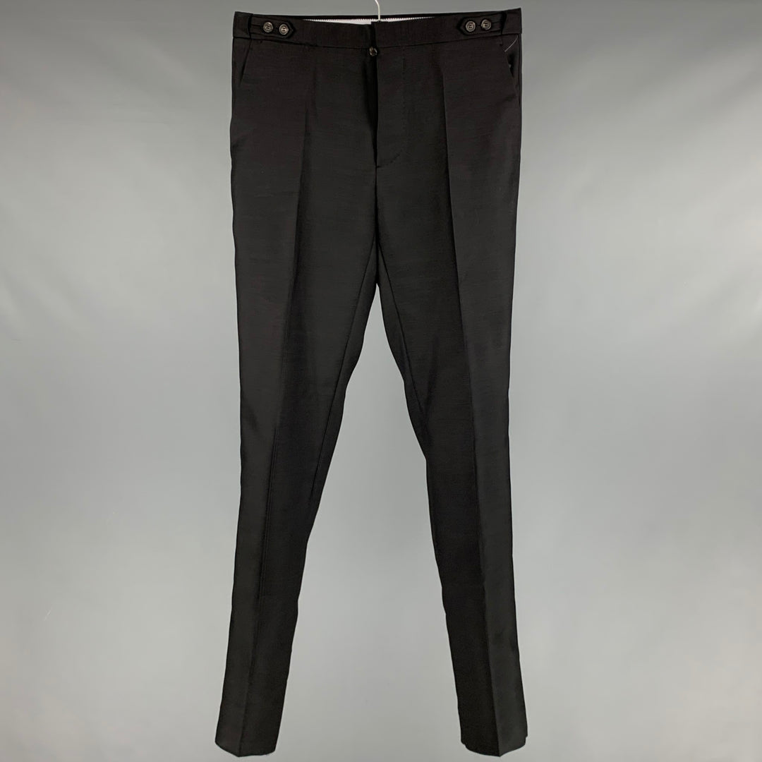 DSQUARED2 Size 32 Black Wool Blend Side Tabs Dress Pants