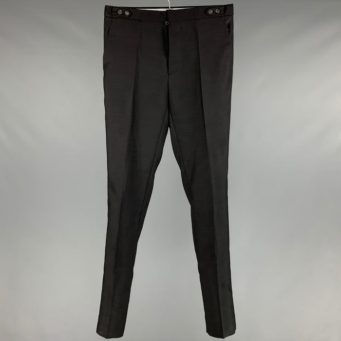 DSQUARED2 Size 32 Black Wool Blend Side Tabs Dress Pants