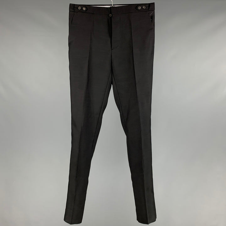 DSQUARED2 Size 32 Black Wool Blend Side Tabs Dress Pants