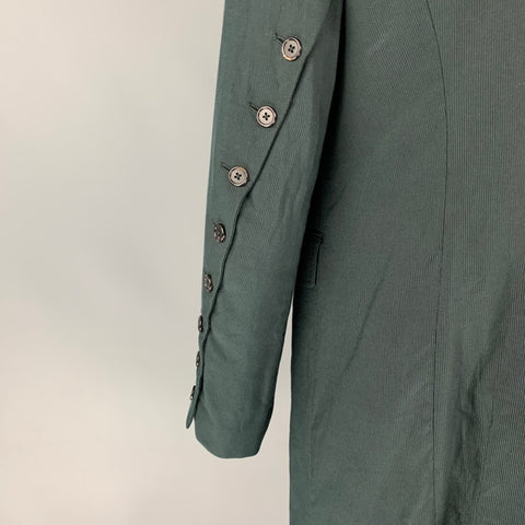 ANN DEMEULEMEESTER Size XL Charcoal & Black Peak Lapel Cotton Coat