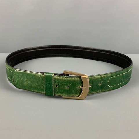 VINTAGE Taille 40 Ceinture en cuir à point contrasté vert