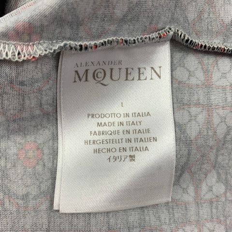 ALEXANDER MCQUEEN Size L Navy Red White Print Cotton Crew-Neck T-shirt