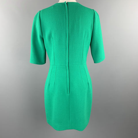 DOLCE & GABBANA Size 10 Green Wool Crepe Three Quarter Sleeve Shift Dress