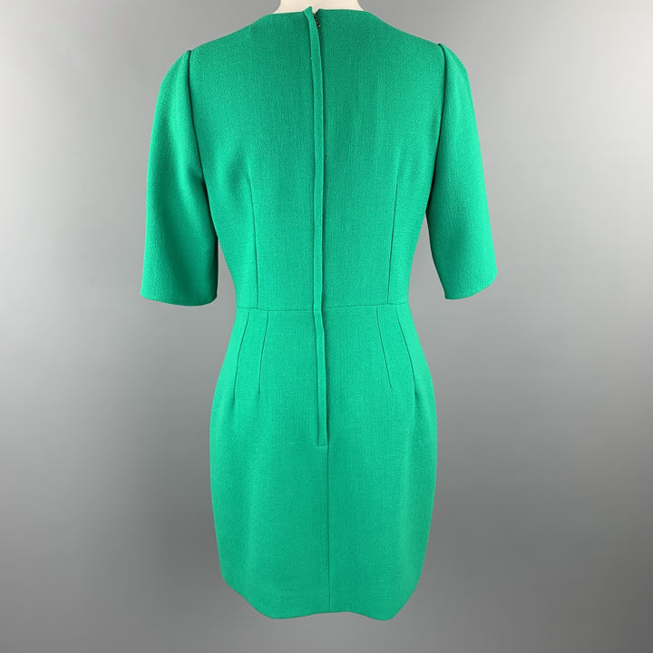 DOLCE &amp; GABBANA Vestido recto con manga tres cuartos en crepé de lana verde talla 10